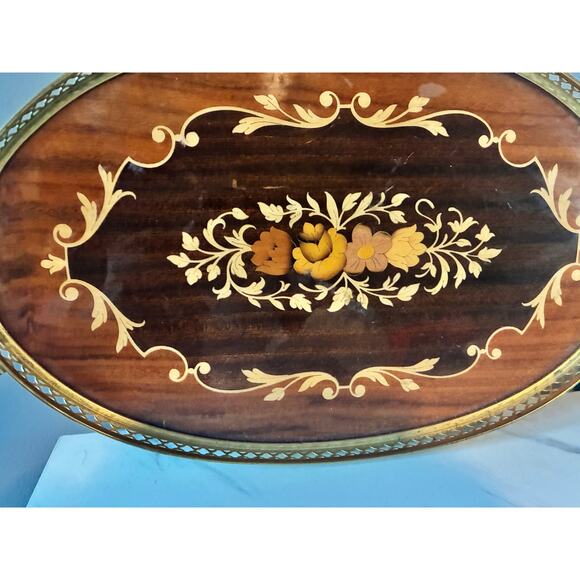 Vintage Marjorita Isola di Capri Inlaid Wood Serving Tray w/ Brass Handles - Picture 3 of 7